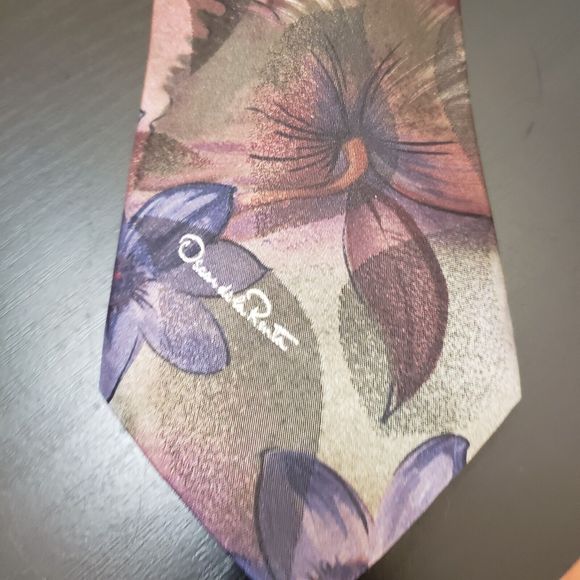 Oscar De La Renta Vintage Mens Tie Designer Abstract Blue Red Green Logo - Picture 2 of 5